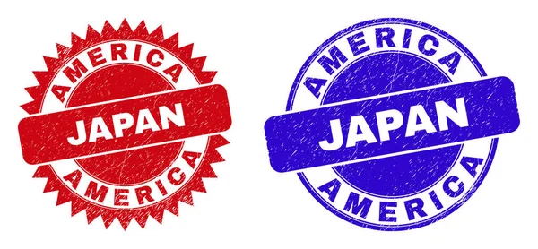 AMERICA JAPAN Rund und Rosette Wasserzeichen mit Grunge-Stil — Stockvektor