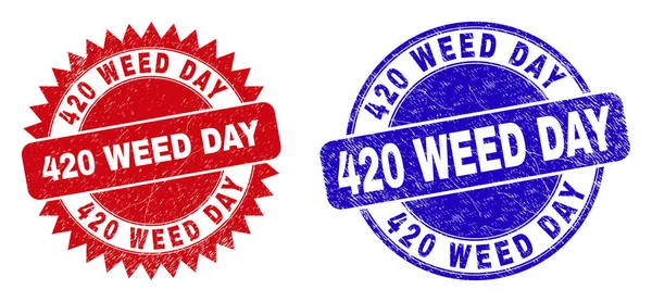 420 WEED Day Round och Rosette Stämpel tätningar med repad yta — Stock vektor