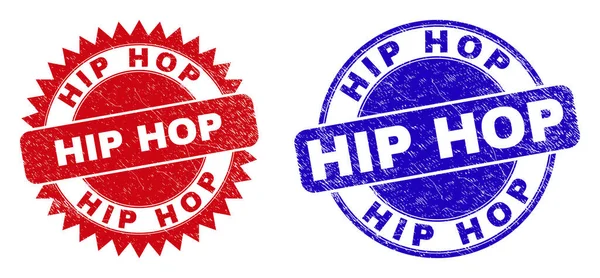 HIP HOP Round and Rosette Stamp Seals with Scratched Surface — 스톡 벡터