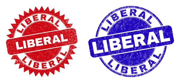 LIBERAL Round and Rosette Watermarks with Grunge Surface — 스톡 벡터