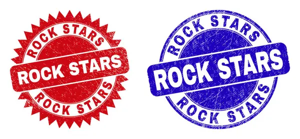 ROCK STARS kerek és rozettás bélyegek Grunge textúrával — Stock Vector