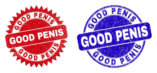 GOOD PENIS Rounded and Rosette Stamps with Unclean Texture — 图库矢量图片