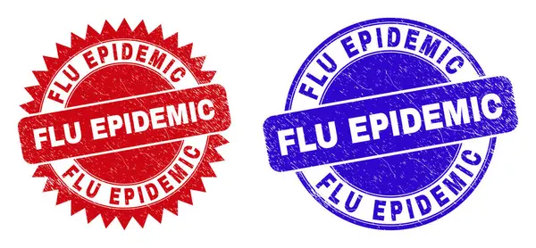 FLU EPIDEMIC Round και Rosette γραμματόσημα με γδαρμένη υφή — Διανυσματικό Αρχείο