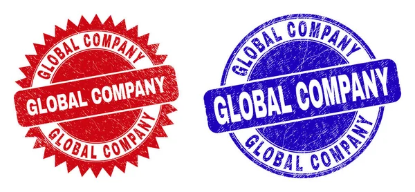 GLOBAL COMPANY Rounded and Rosette Stamps with Grunged Style — стоковий вектор