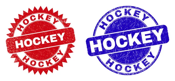 HOCKEY Round and Rosette Seals with Distress Surface — Stock Vector