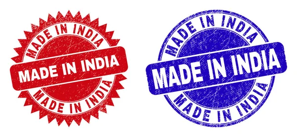 MADE IN INDIA Kerek és rozettás pecsétek korrodált stílusban — Stock Vector