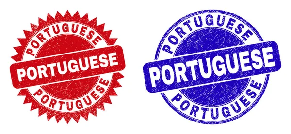 Selos Português Redondos Rosáceos Selos Grunge Vetoriais Planos Com Slogan — Vetor de Stock