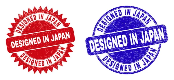 Runde Und Rosettenförmige Briefmarken Mit Japanischem Siegel Flache Vektor Grunge — Stockvektor