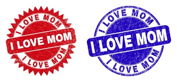 Runde Und Rosette Love Mom Briefmarken Flache Vektorstempel Mit Love — Stockvektor