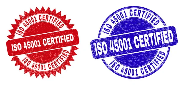 Rosette Iso 45001 Certified Seal Stamps Flat Vector Distress Watermarks — Stock Vector