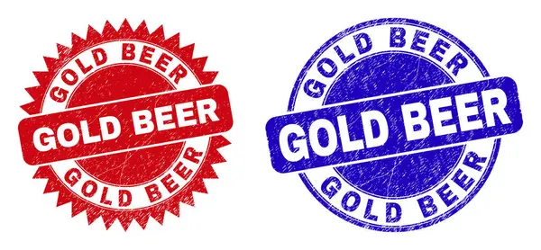 Tampons Ronds Rosettes Gold Beer Timbres Scellement Vectoriels Plats Avec — Image vectorielle