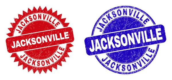 Sellos Redondos Rosetas Jacksonville Sellos Planos Arañados Vectoriales Con Eslogan — Vector de stock