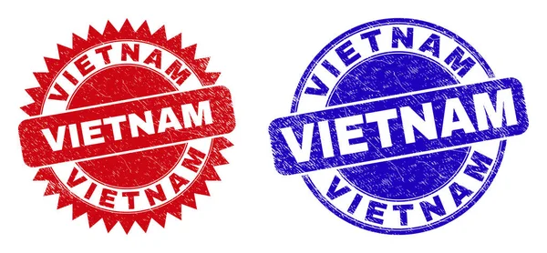 Abgerundete Und Rosettenförmige Vietnam Stempel Flache Vektor Grunge Wasserzeichen Mit — Stockvektor