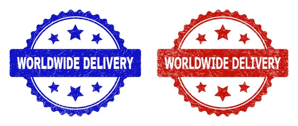 WORLDWIDE DELIVERY Rosette Stamps with Distress Texture — ストックベクタ