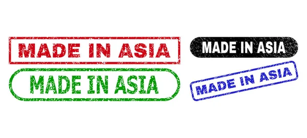 MADE IN ASIA retângulo selos com textura impuro — Vetor de Stock