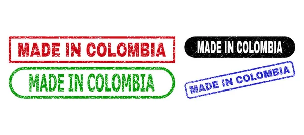 MADE IN COLOMBIA Guarnizioni di francobolli rettangolari con texture impura — Vettoriale Stock
