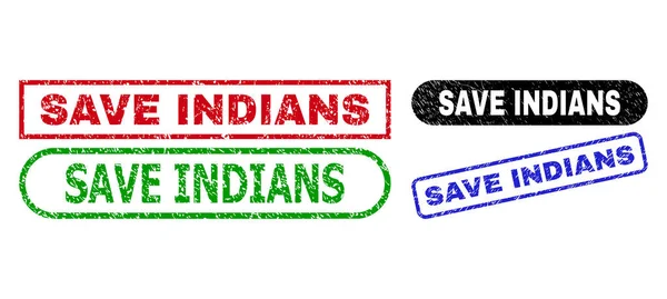 SAVE INDIANS Rechthoekzegels met behulp van gebarsten stijl — Stockvector