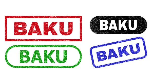 Σφραγίδες σφραγίδων ορθογωνίου BAKU με τη χρήση γρατσουνισμένης επιφάνειας — Διανυσματικό Αρχείο