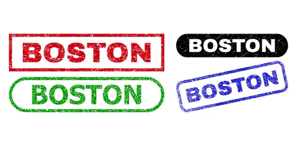 BOSTON Obdélníkové známky pomocí Grunged Surface — Stockový vektor