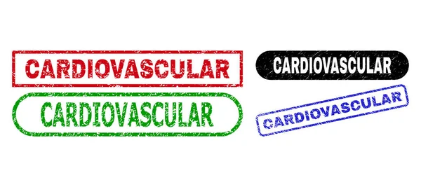 CARDIOVASCULAR Rectangle Stamp Seals with Distress Style — стоковий вектор