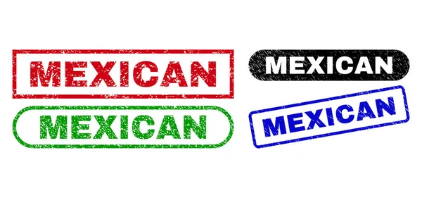 Prostokątne znaczki MEXICAN z nieczystym stylem — Wektor stockowy