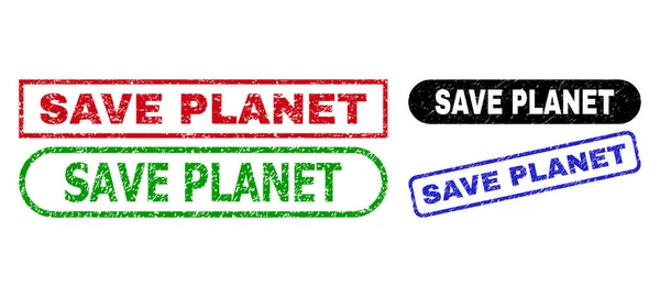 SAVE PLANET Rechteckstempel mit Grunge-Stil — Stockvektor