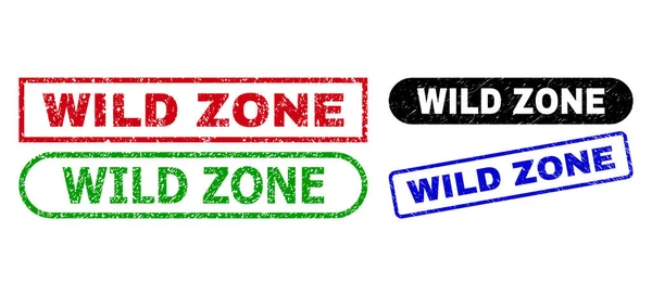แสตมป์สี่เหลี่ยมผืนผ้า WILD ZONE โดยใช้เนื้อเยื่อข่วน — ภาพเวกเตอร์สต็อก