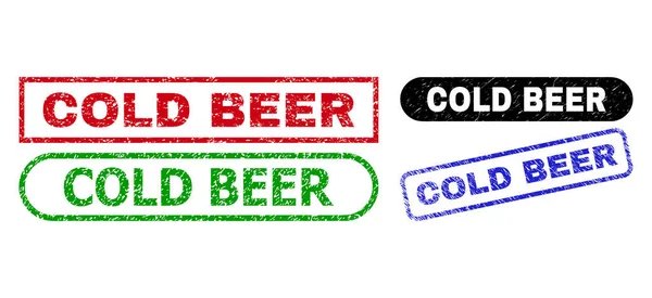 Selos retangulares de cerveja fria com textura corrodada — Vetor de Stock
