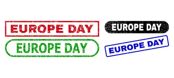 EUROPE DAY Rectangle Stamp Seals Using Rubber Texture — Stock Vector