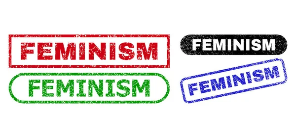 Ορθογώνιες σφραγίδες FEMINISM χρησιμοποιώντας το στυλ Grunge — Διανυσματικό Αρχείο