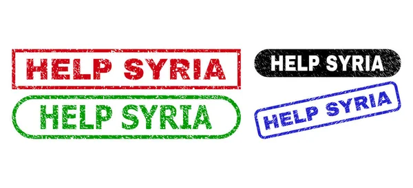 HELP SYRIA Obdélníkové těsnění s nečistým stylem — Stockový vektor
