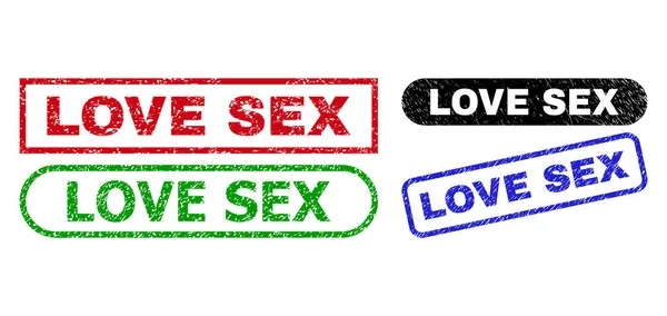 LOVE SEX rechthoek watermerken met behulp van rubber oppervlak — Stockvector