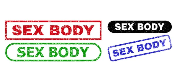 具有腐烂纹理的SEX Body Y矩形邮票 — 图库矢量图片