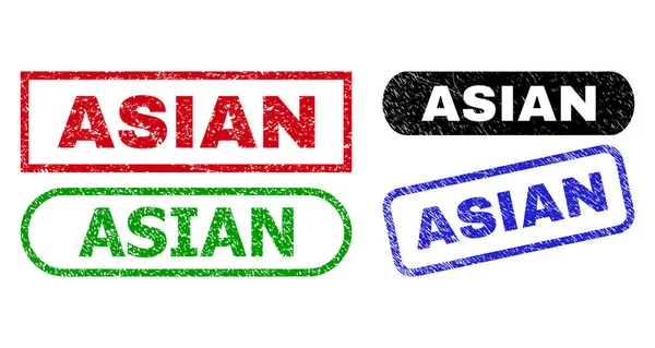 Selos de selo de retângulo ASIAN com superfície riscada — Vetor de Stock