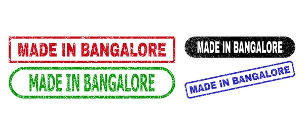 MADE IN BANGALORE Rectangle Stamp Seals with Scratched Surface — Stock Vector