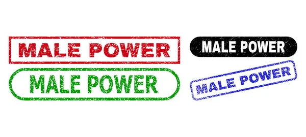 MALE POWER Rectangle Stamps Using Scratched Texture — Stock Vector
