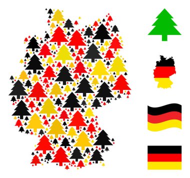 Alman Bayrak Renklerinde firavun ağacı ögelerinin Alman Haritası Kolajı