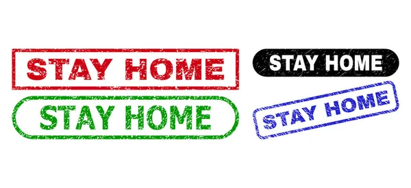 Fique em casa retângulo selo selos usando superfície de estresse — Vetor de Stock