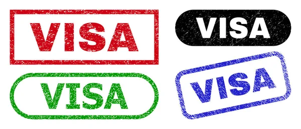 Sellos de rectángulo VISA con textura corroída — Vector de stock