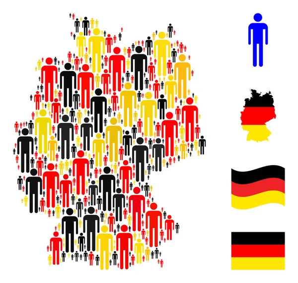 German Map Mosaic of Man Items in German Flag Colors — Stock Vector