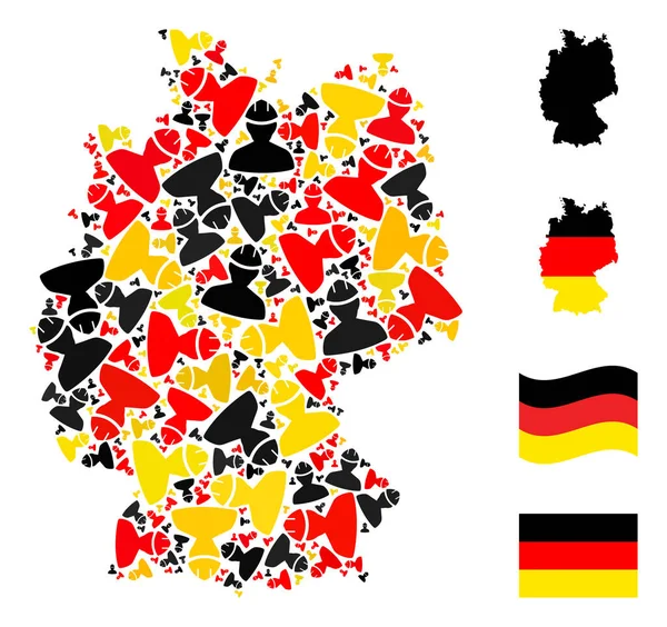Mapa Alemán Mosaico de Artículos de Obrero en Colores de Bandera Alemana — Archivo Imágenes Vectoriales