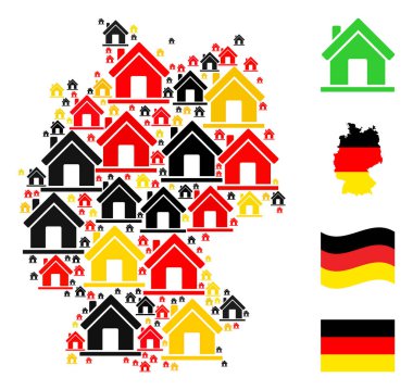Alman Bayrak Renklerinde Ev Simgelerinin Alman Harita Kolajı