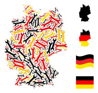 Alman Bayrak Renklerinde Kıvrık Simgelerinin Alman Harita Kolajı