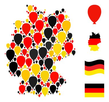 Alman Bayrak Renkleri Kutlama Balonu Simgeleri Haritası Kolajı