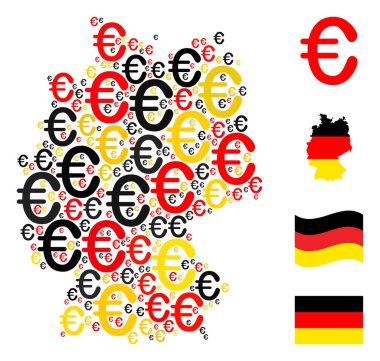 Alman Bayrak Renklerinde Euro Simgelerinin Alman Harita Kolajı