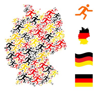 Alman Bayrak Renklerinde Koşan Adam Ögelerinin Alman Harita Kolajı