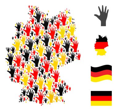 Alman El Parmakları Harita Kolajı Alman Bayrak Renkleri Öğeleri