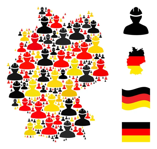 Mosaïque de carte allemande des articles de travailleur dans les couleurs du drapeau allemand — Image vectorielle