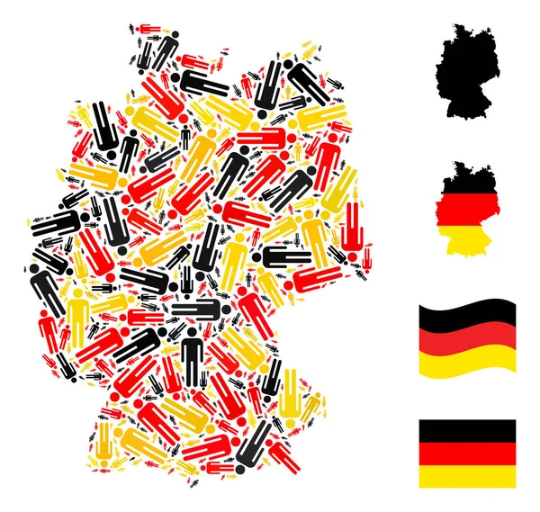 Γερμανικός χάρτης Mosaic of Man Icons σε Γερμανικά χρώματα σημαίας — Διανυσματικό Αρχείο