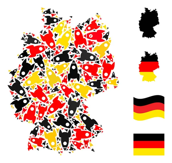 Carte allemande Mosaïque d'icônes de fusée en couleurs du drapeau allemand — Image vectorielle